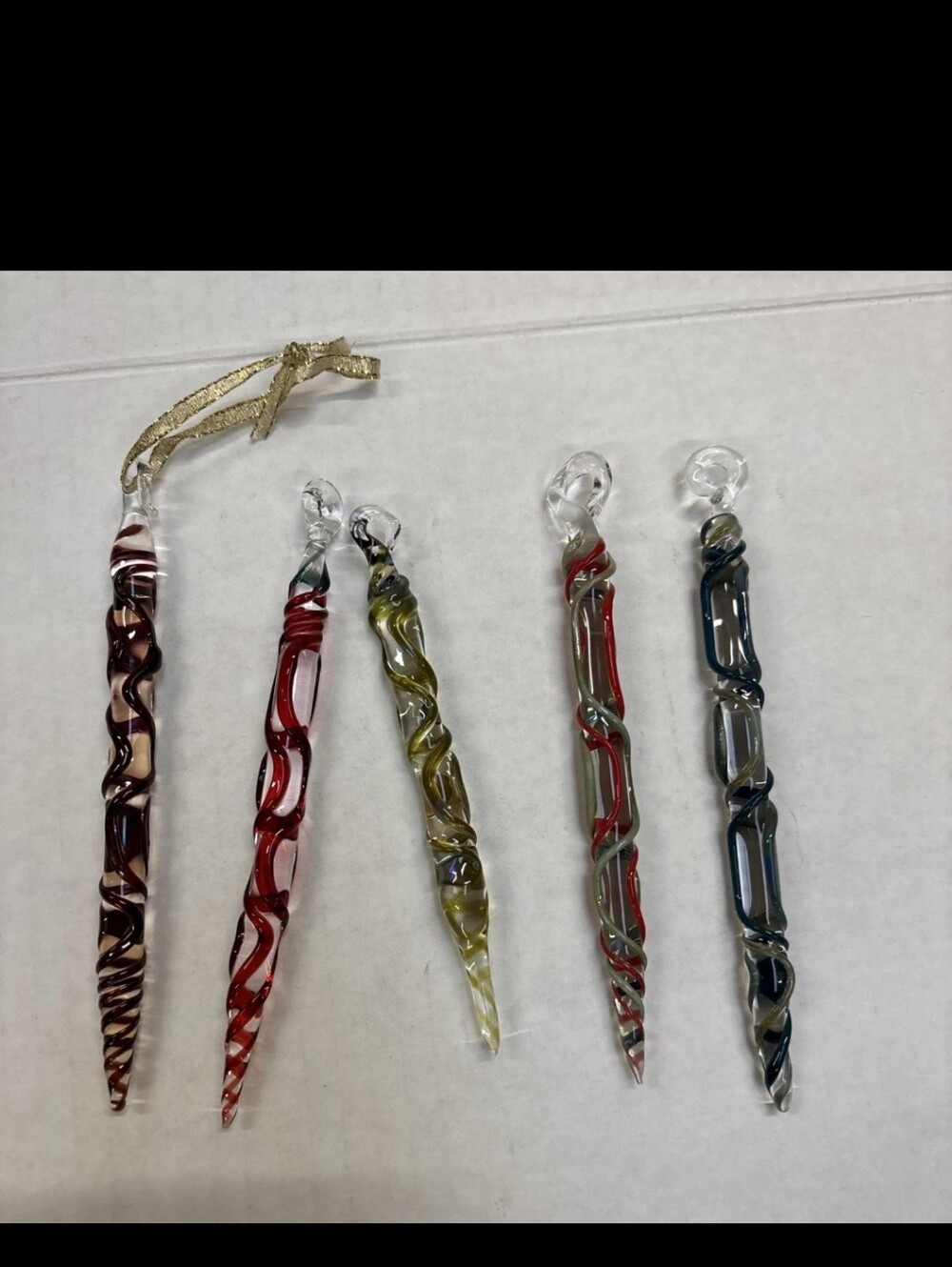 5 Murano Style Dipped Blown Glass Ornaments 1/2” X 5” & 1/2” X 5 1/2”